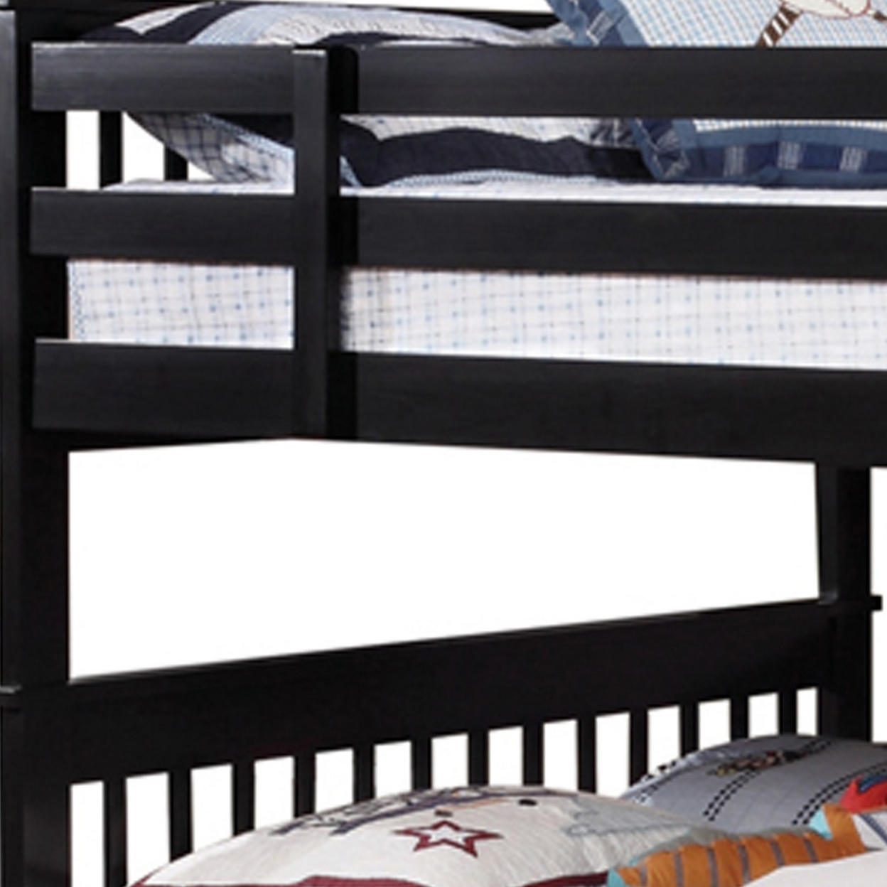 Mission Style Full Over Full Bunk Bed With Attached Ladder, Black- Saltoro Sherpi