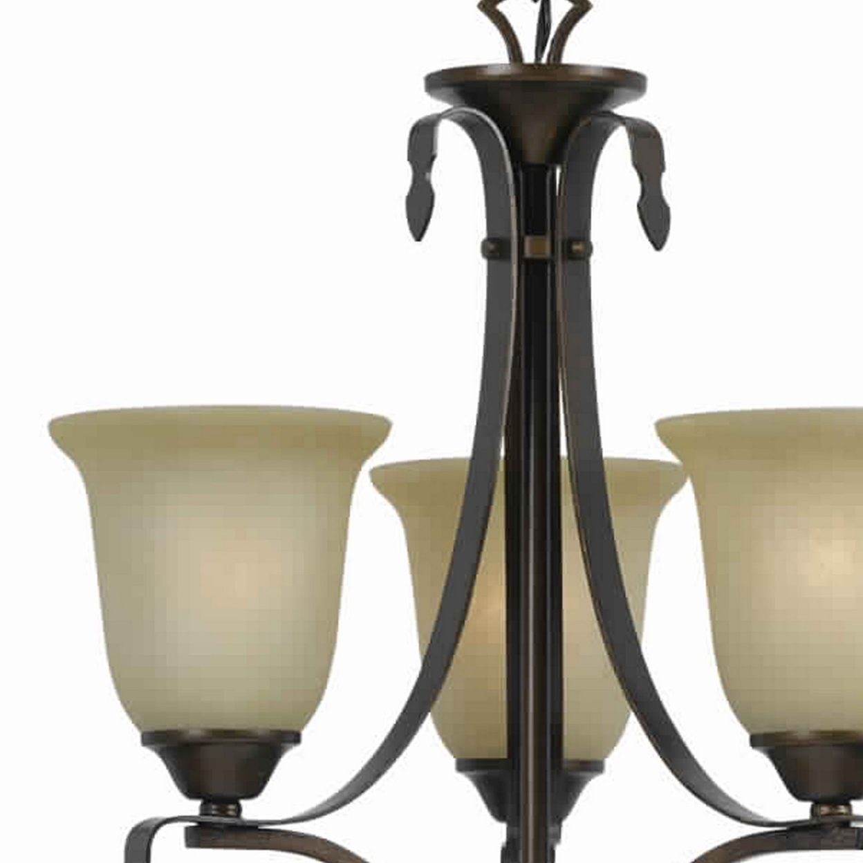 3 Bulb Uplight Chandelier With Metal Frame And Glass Shade,Bronze And Beige- Saltoro Sherpi