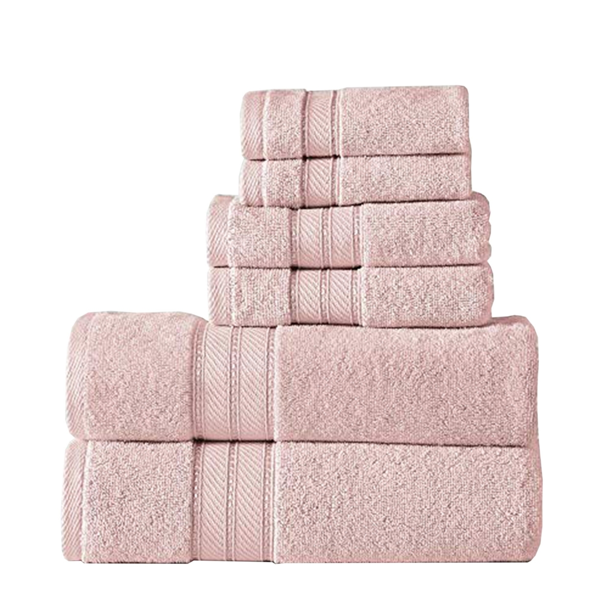 Bergamo 6 Piece Spun Loft Towel Set With Twill Weaving The Urban Port, Pink- Saltoro Sherpi