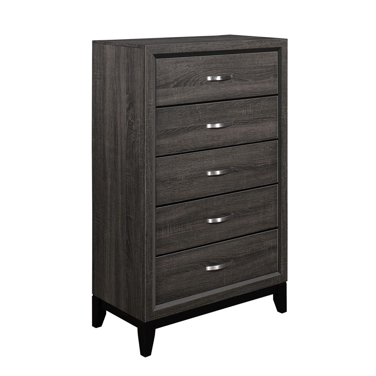 5 Drawer Wooden Chest With Grain Details And Chamfered Feet, Gray- Saltoro Sherpi