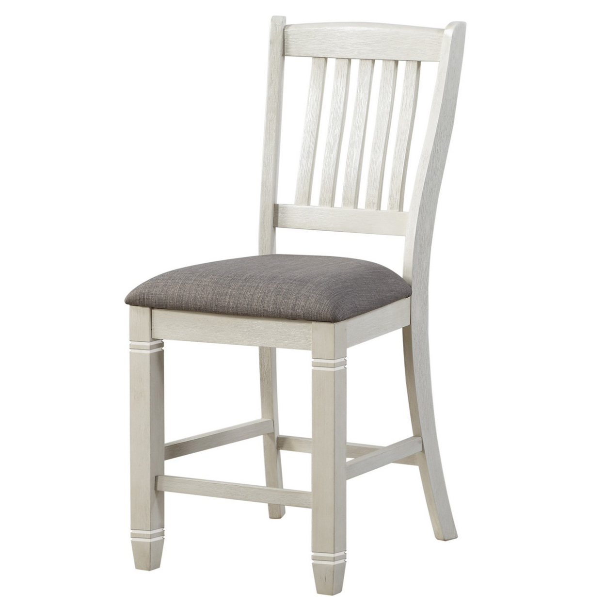 43 Inch Counter Height Chair, Slatted Back, Set Of 2, Antique White