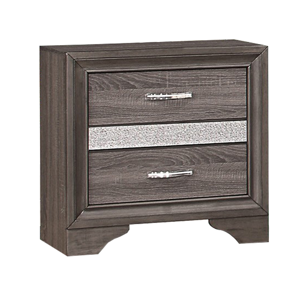 2 Drawer Wooden Nightstand With 1 Hidden Jewelry Drawers, Gray And Silver- Saltoro Sherpi
