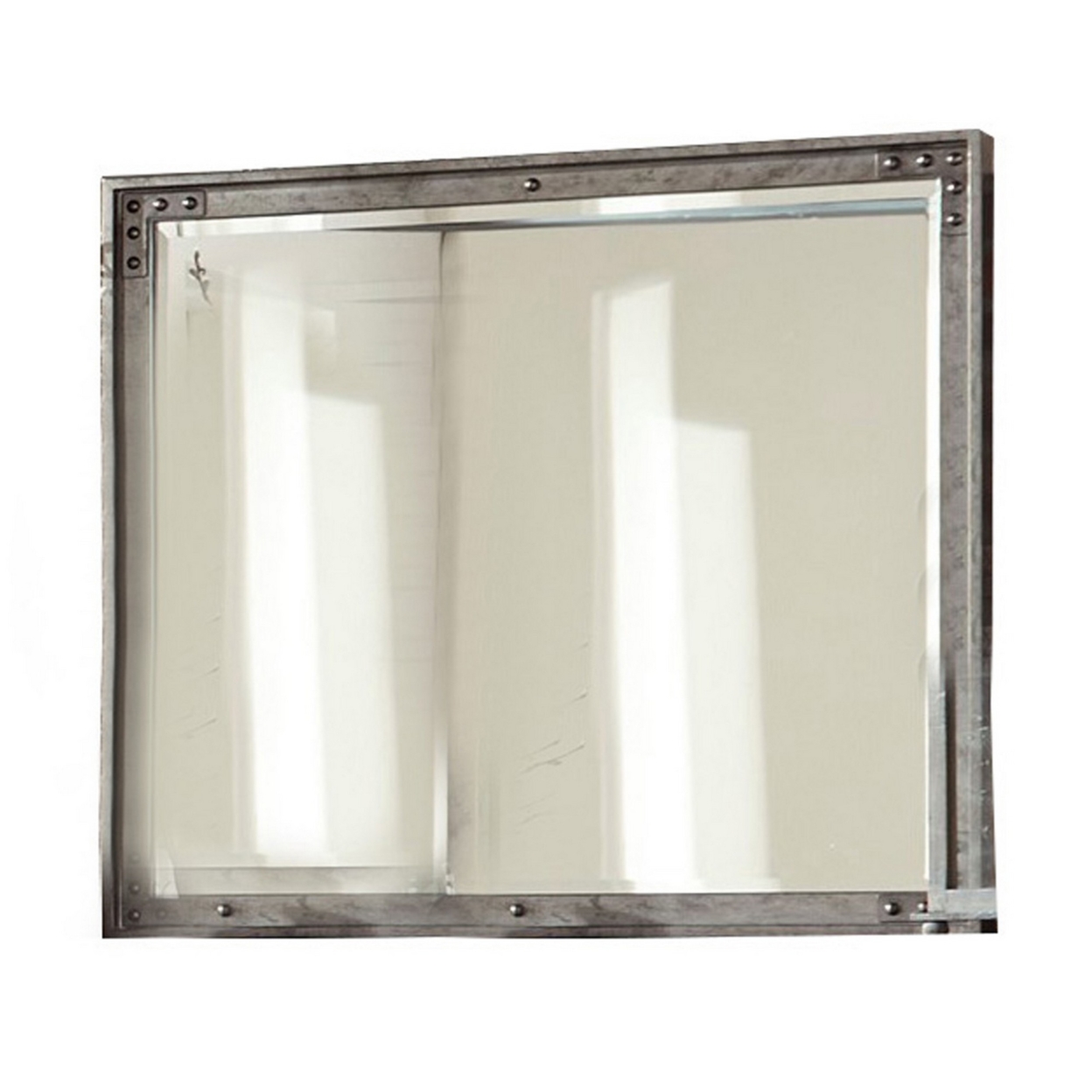 Industrial Style Wooden Dresser Mirror With Nail Accents, Gunmetal Brown- Saltoro Sherpi