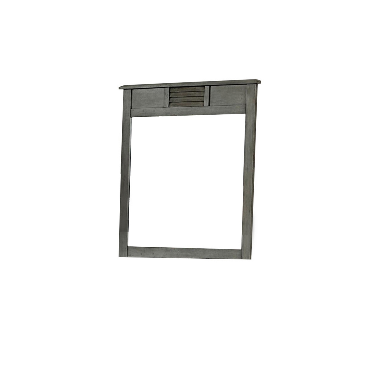 Wooden Frame Mirror With Shutter Design And Projected Top, Gray- Saltoro Sherpi