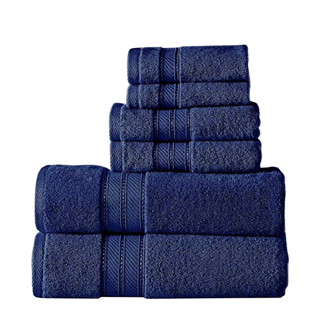 Bergamo 6 Piece Spun Loft Towel Set With Twill Weaving The Urban Port, Dark Blue- Saltoro Sherpi