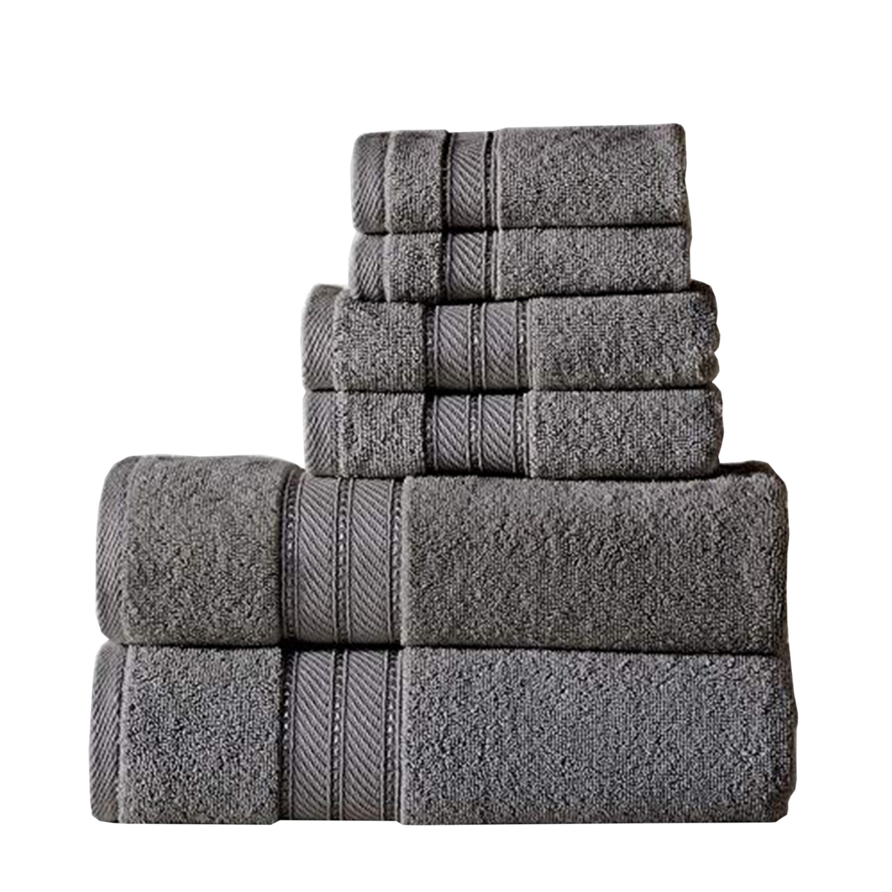 Bergamo 6 Piece Spun Loft Towel Set With Twill Weaving The Urban Port, Charcoal Gray- Saltoro Sherpi