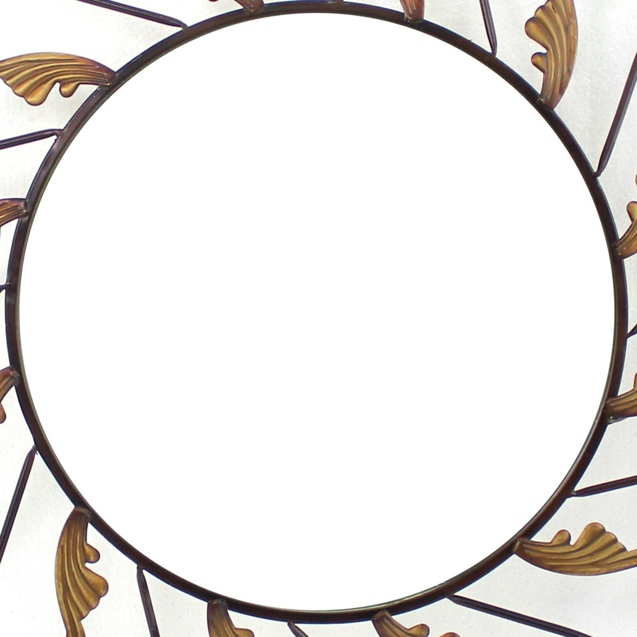 Round Metal Wall Mirror With Scroll Details, Bronze And Gold- Saltoro Sherpi