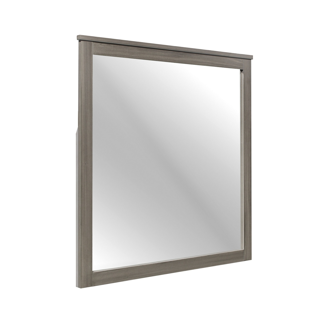 Square Wooden Frame Mirror With Grain Details, Dark Gray And Silver- Saltoro Sherpi
