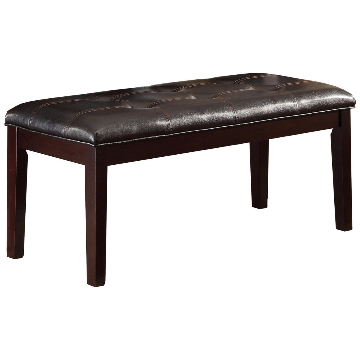 Button Tufted Faux Leather Upholstered Wooden Bench, Espresso Brown- Saltoro Sherpi
