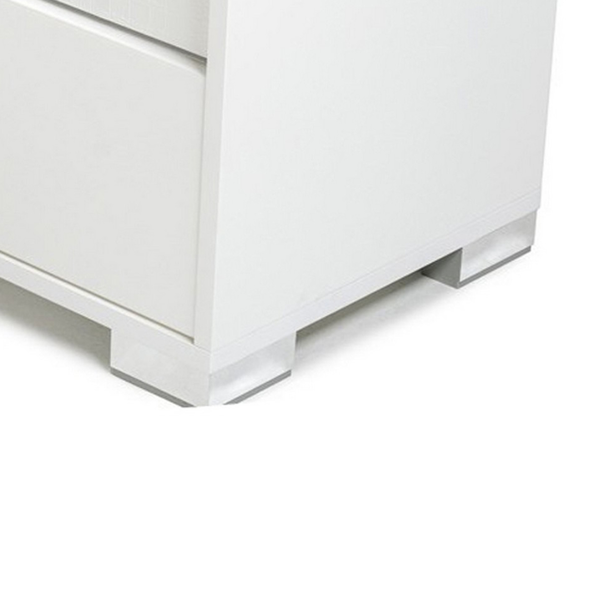 Textured Front 2 Drawer Nightstand With Metal Block Feet, White- Saltoro Sherpi