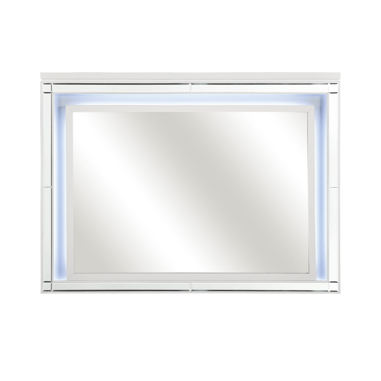 Contemporary Style Beveled Edge Mirror With LED Light, White And Silver- Saltoro Sherpi