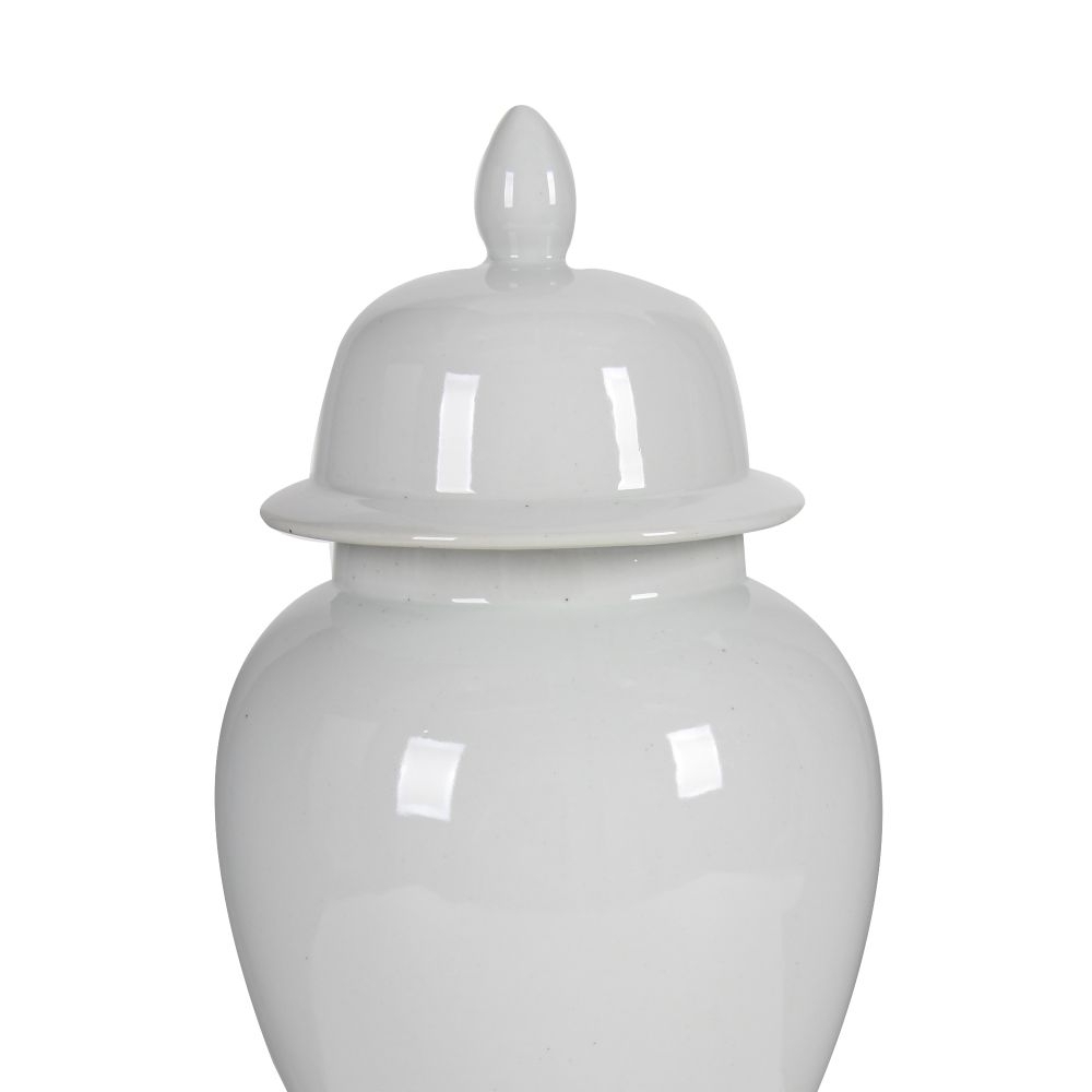 Decorative Porcelain Ginger Jar With Lidded Top, Large, White- Saltoro Sherpi