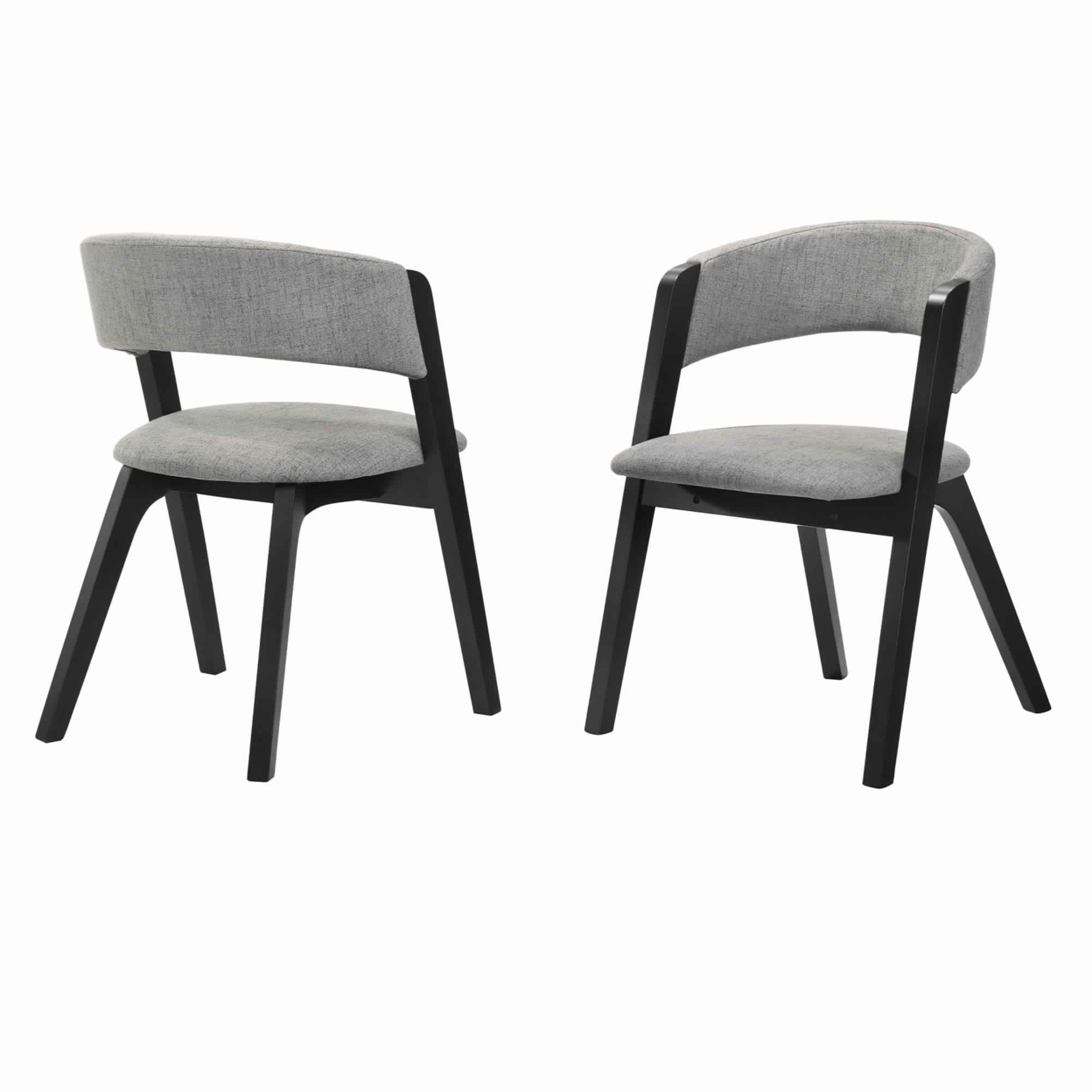Fabric Upholstered Round Back Wood Dining Chair, Set Of 2, Black And Gray- Saltoro Sherpi