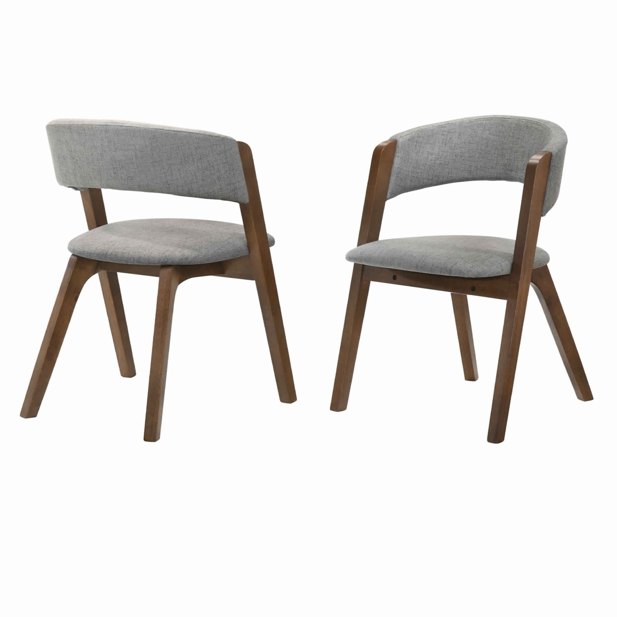 Fabric Upholstered Round Back Wood Dining Chair, Set Of 2, Brown And Gray- Saltoro Sherpi