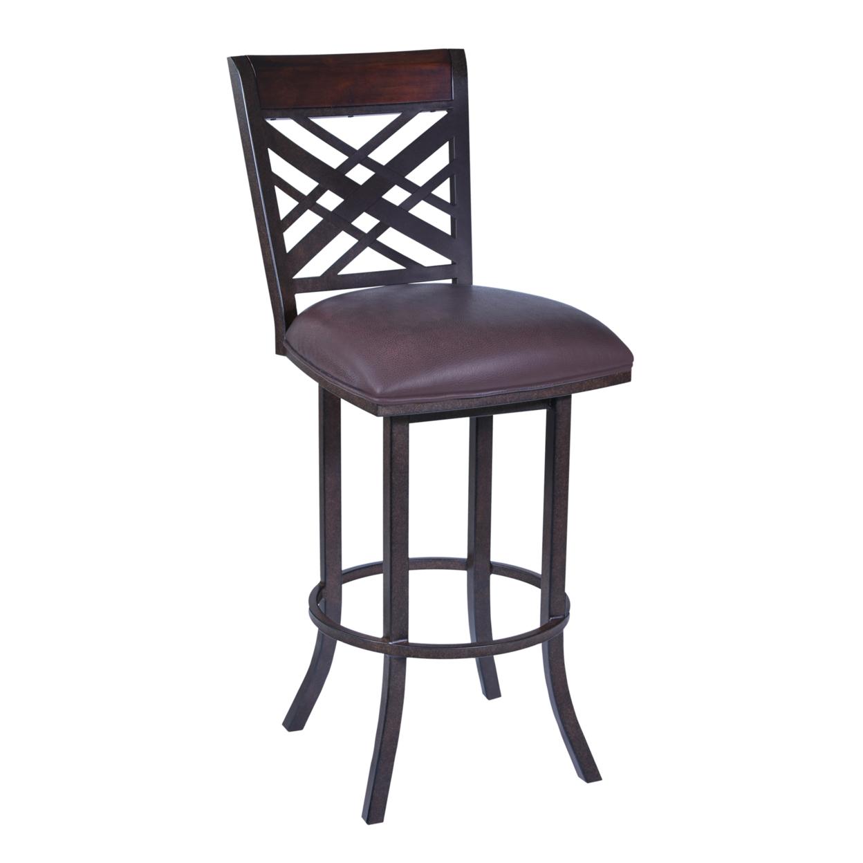 30 Inch Metal Bar Stool With Leatherette Seat And Swivel Mechanism, Brown- Saltoro Sherpi