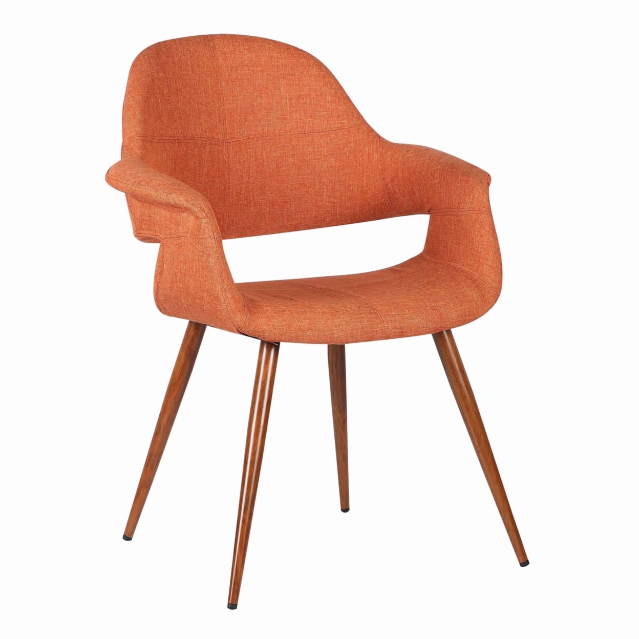 Fabric Mid Century Dining Chair With Round Tapered Legs, Orange And Brown- Saltoro Sherpi