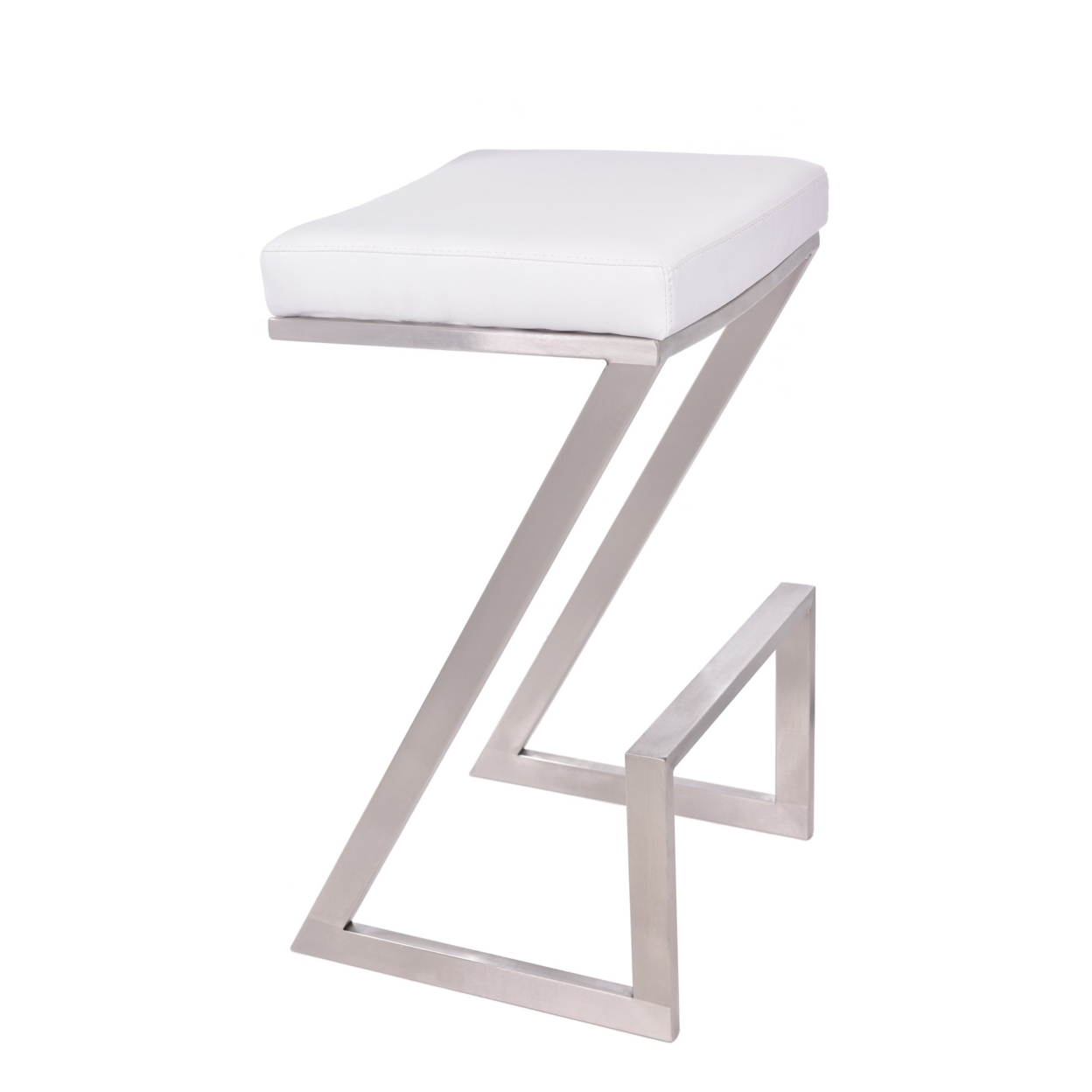 26 Inch Faux Leather Backless Barstool With Steel Z Shaped,White And Chrome- Saltoro Sherpi
