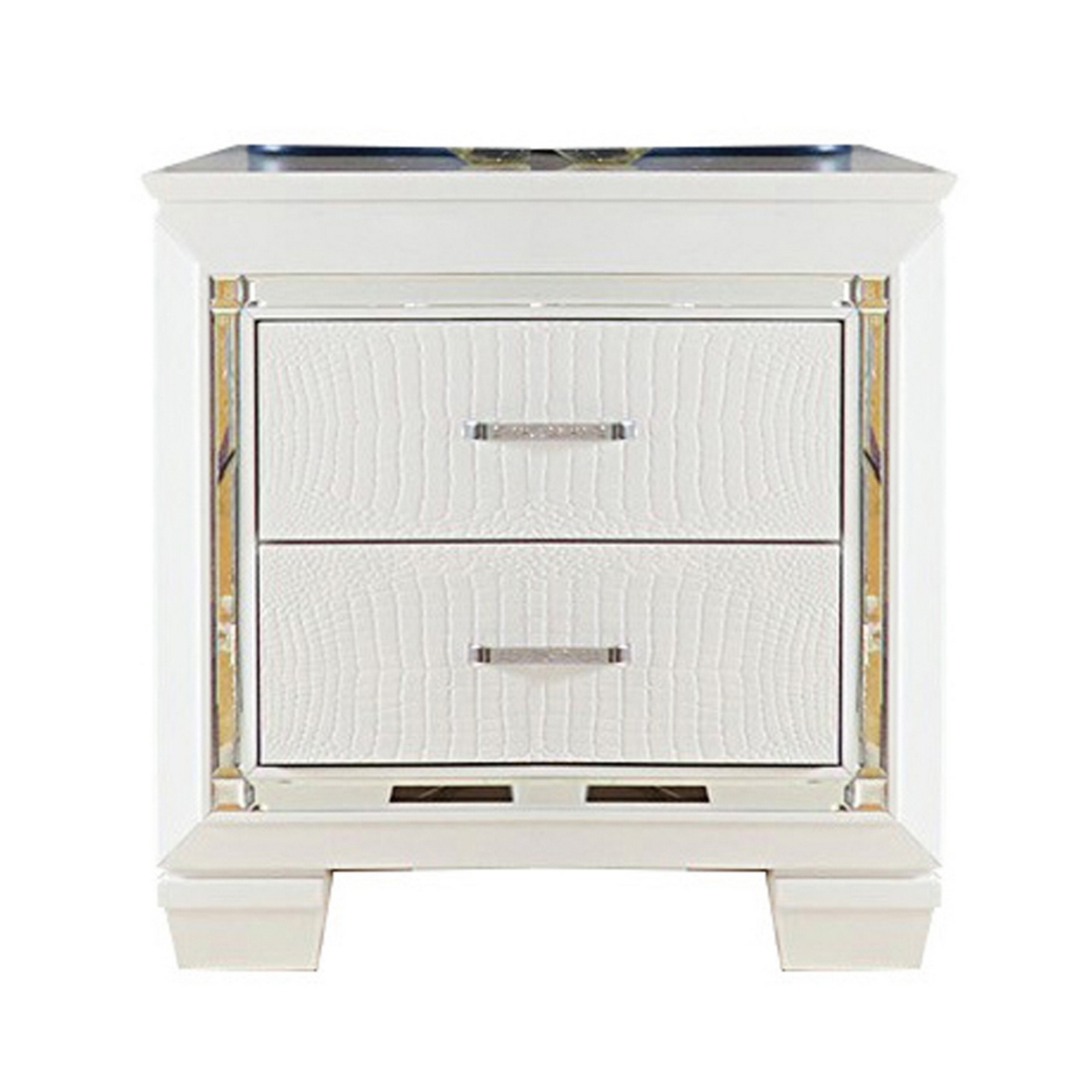 Contemporary Wooden Nightstand With 2 Drawers And LED Lighting, White- Saltoro Sherpi