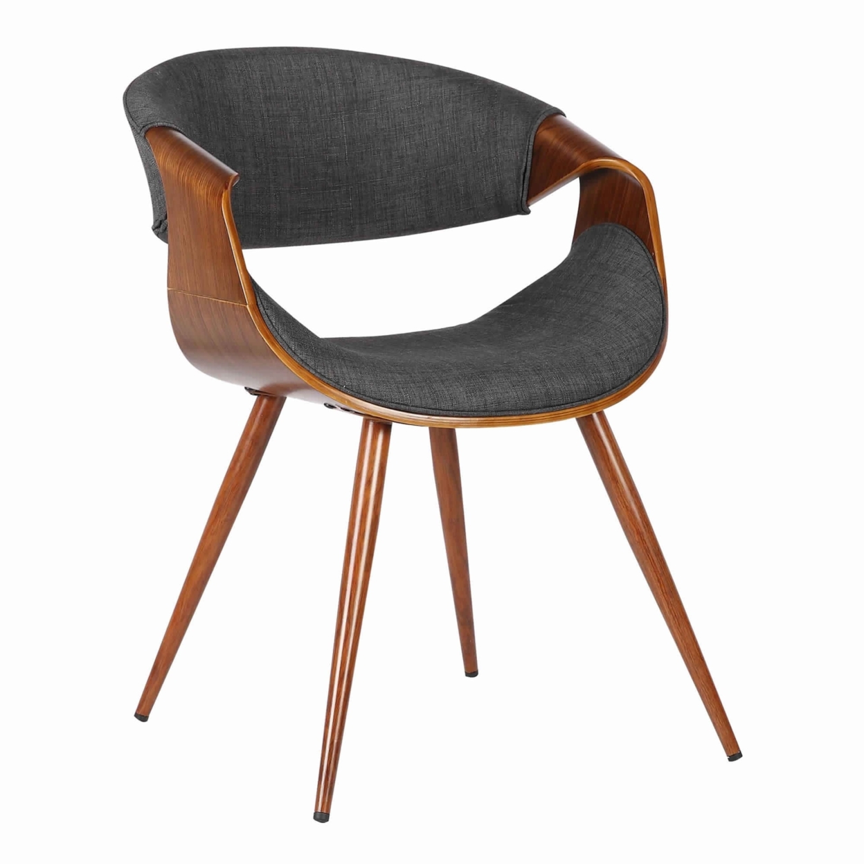 Curved Back Fabric Dining Chair With Round Tapered Legs, Brown And Gray- Saltoro Sherpi