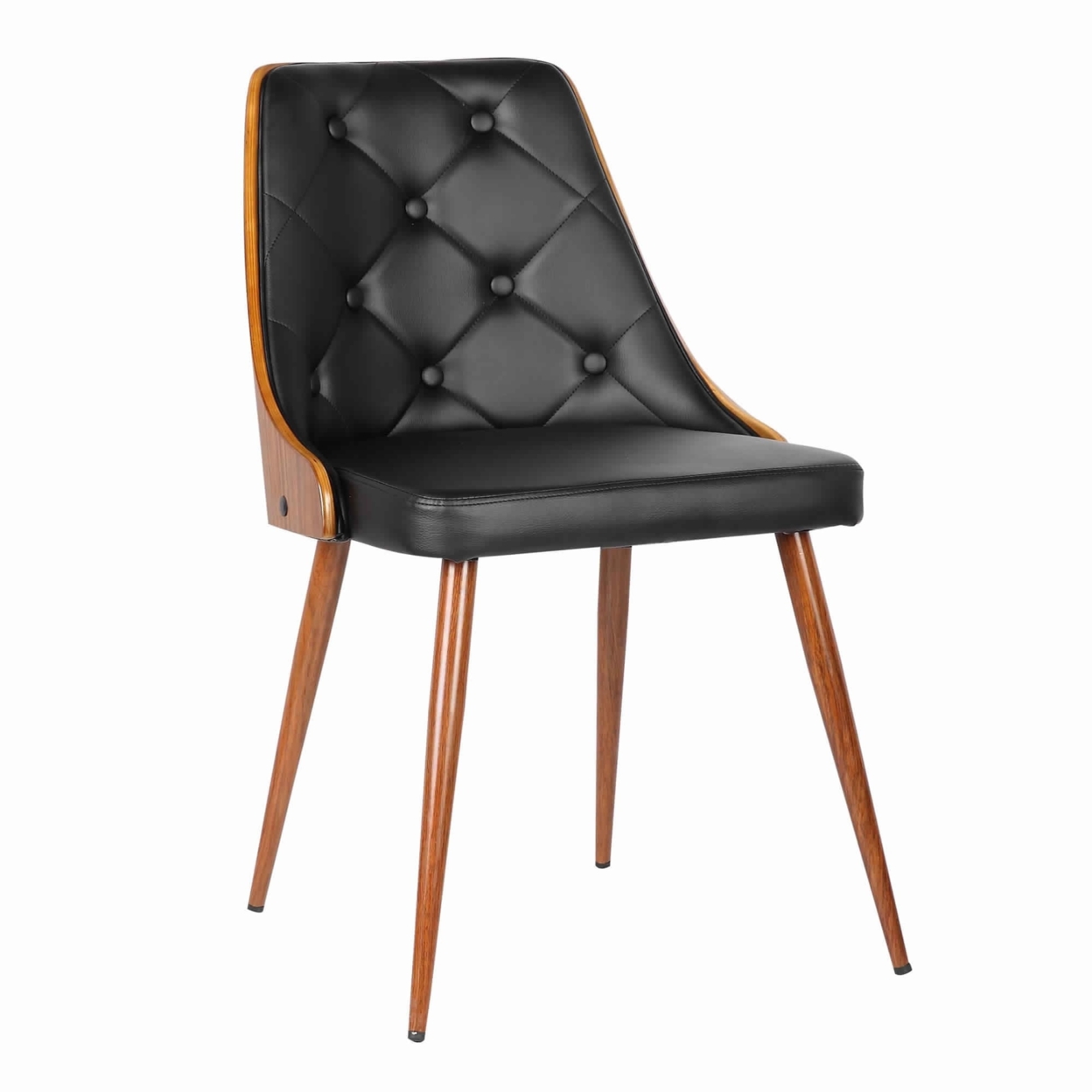 Leatherette Mid Century Tufted Wooden Dining Chair, Black And Brown- Saltoro Sherpi