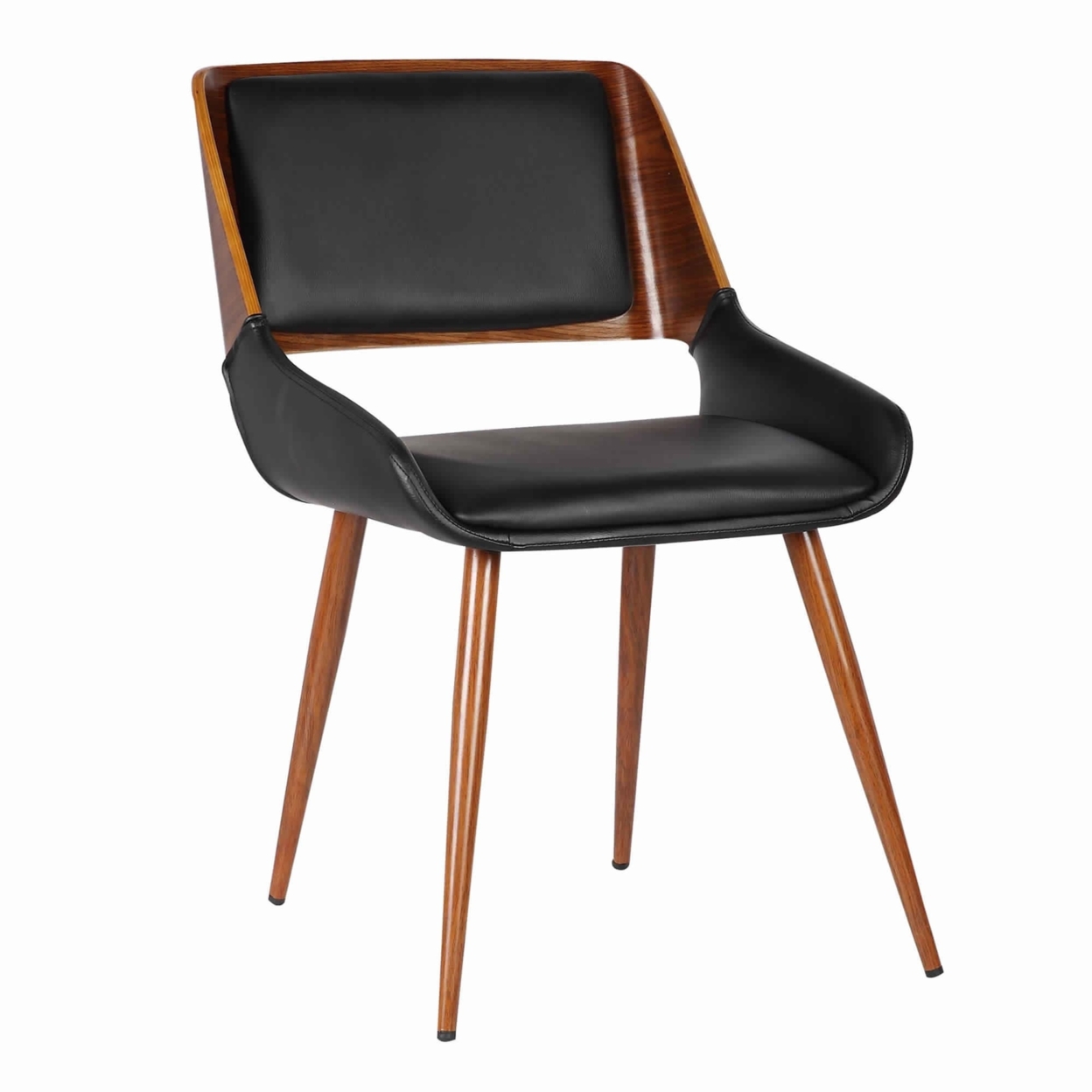 Leatherette Mid Century Dining Chair With Split Padded Back, Black And Brown- Saltoro Sherpi