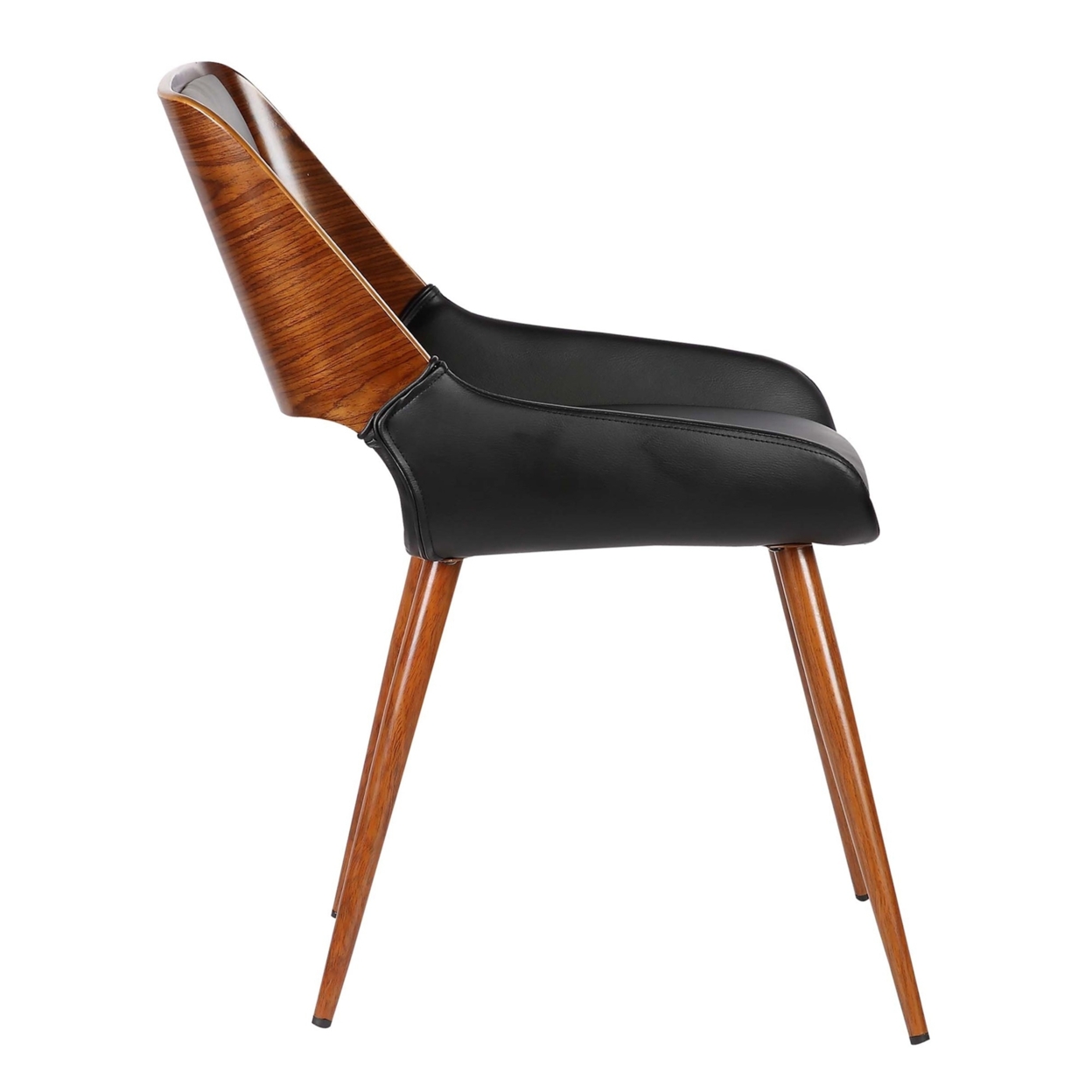 Leatherette Mid Century Dining Chair With Split Padded Back, Black And Brown- Saltoro Sherpi