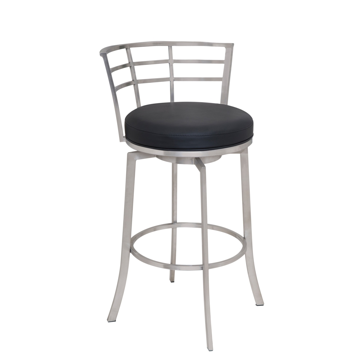 30 Inch Counter Height Barstool With Leatherette Seat, Silver And Black- Saltoro Sherpi