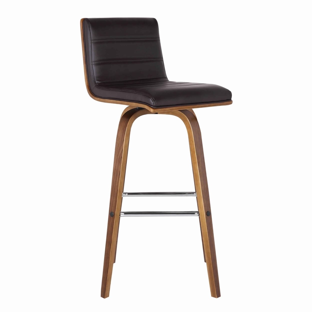26 Inch Faux Leather Counter Height Barstool With Wooden Support, Brown- Saltoro Sherpi