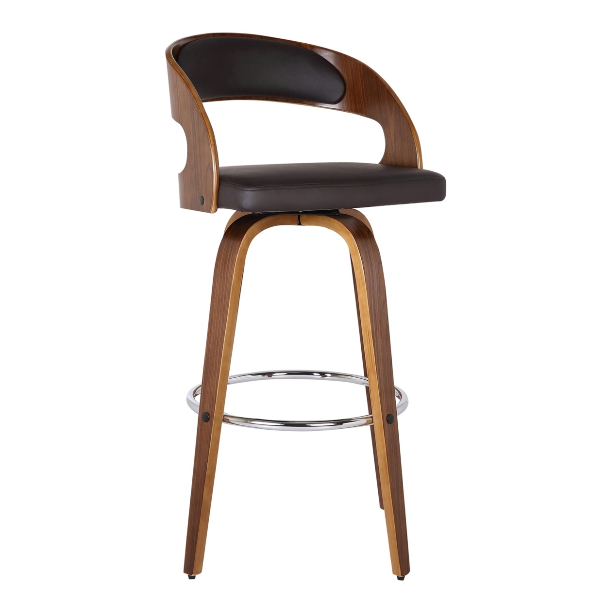 26 Inch Swivel Faux Leather Counter Height Barstool With Open Back, Brown- Saltoro Sherpi
