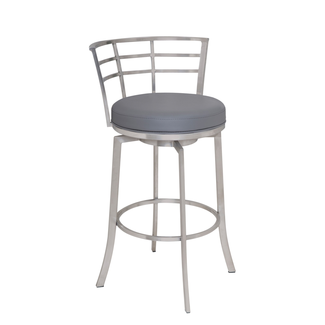 30 Inch Curved Back Counter Height Barstool With Metal Flared Legs, Silver- Saltoro Sherpi