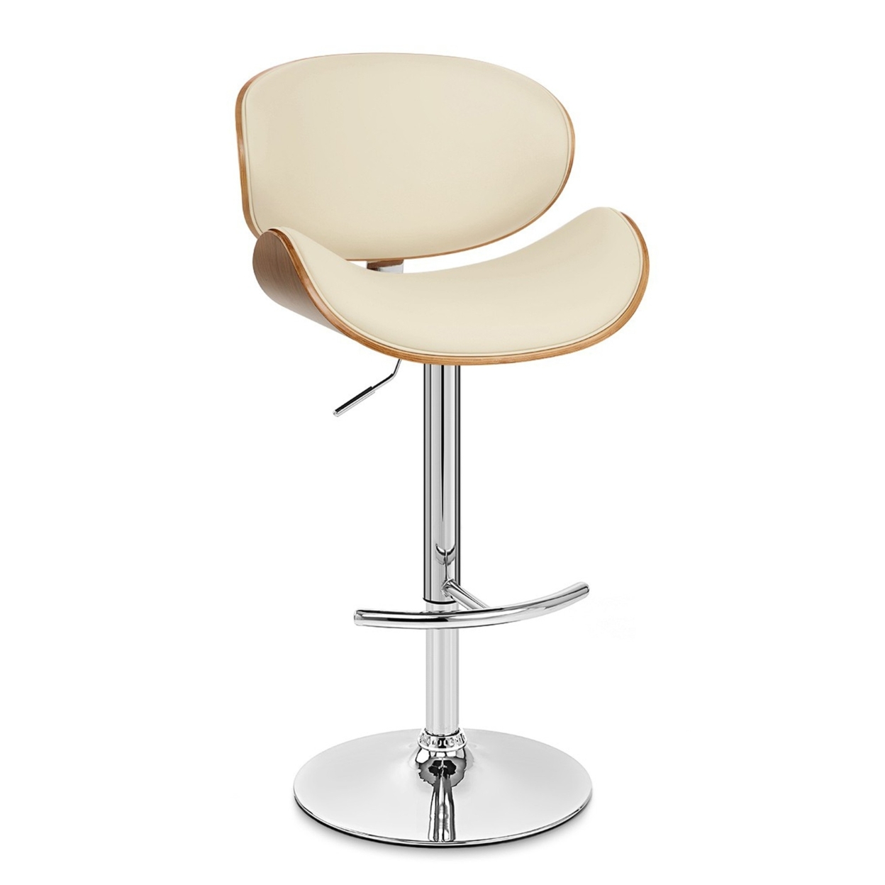 Swivel Wooden Support Faux Leather Barstool With Pedestal Base, Cream- Saltoro Sherpi