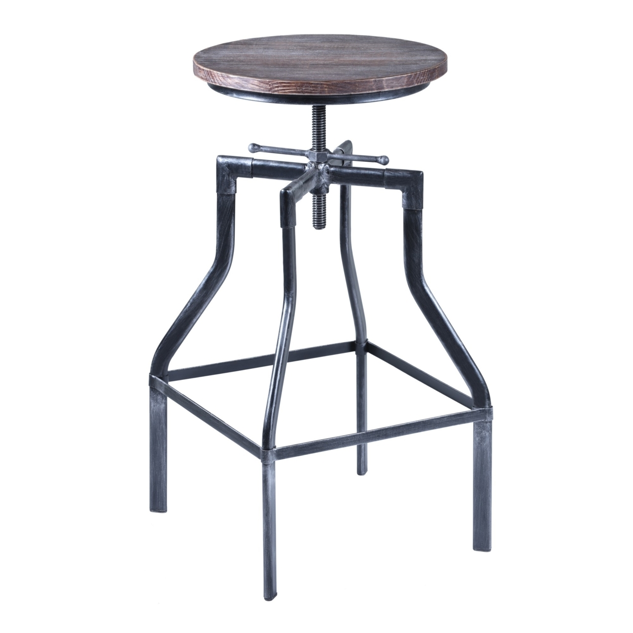 Round Wood Top Adjustable Barstool With Sculpted Metal Legs, Gray- Saltoro Sherpi