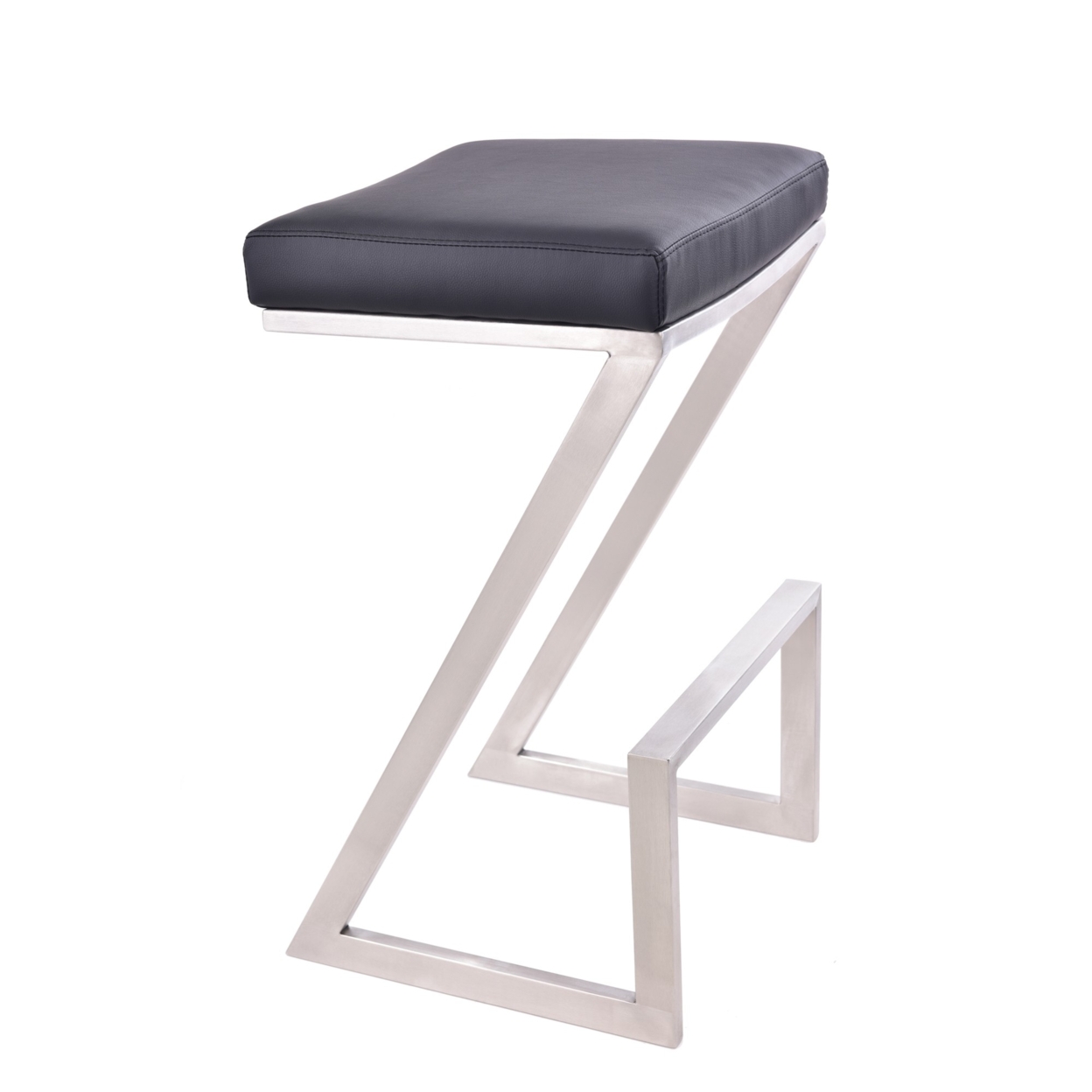 Z Shaped Metal Backless Barstool With Padded Seat, Silver And Black- Saltoro Sherpi