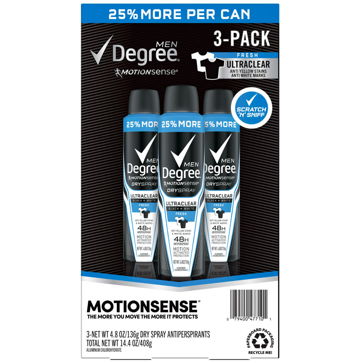 Degree For Men Antiperspirant Deodorant Dry Spray Black + White (4.8 Oz., 3 Pk.)