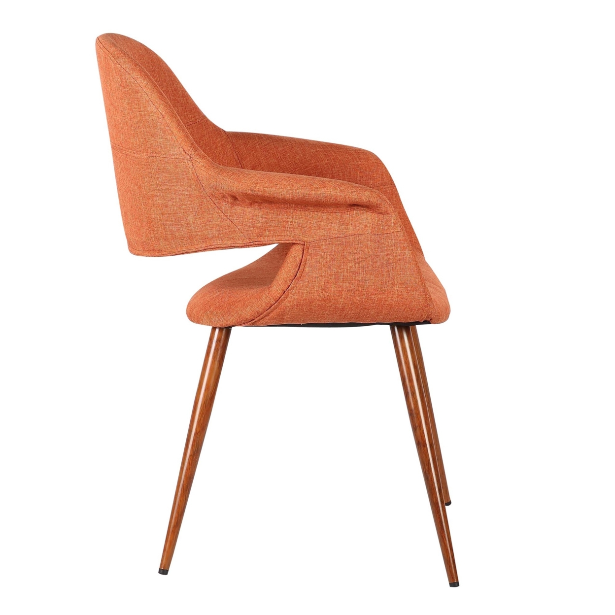 Fabric Mid Century Dining Chair With Round Tapered Legs, Orange And Brown- Saltoro Sherpi