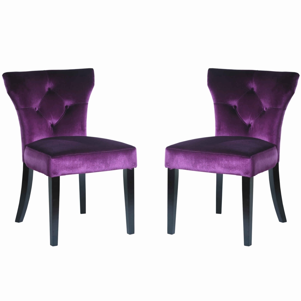 Fabric Side Chair With Button Tufted Back And Padded Seat, Set Of 2, Purple- Saltoro Sherpi