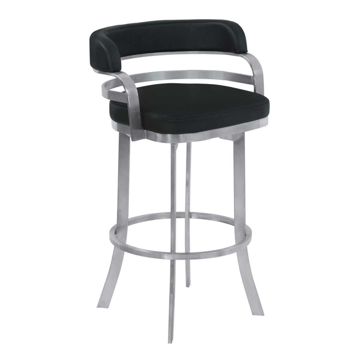 Metal Frame Counter Stool With Curved Leatherette Seating, Black And Silver- Saltoro Sherpi