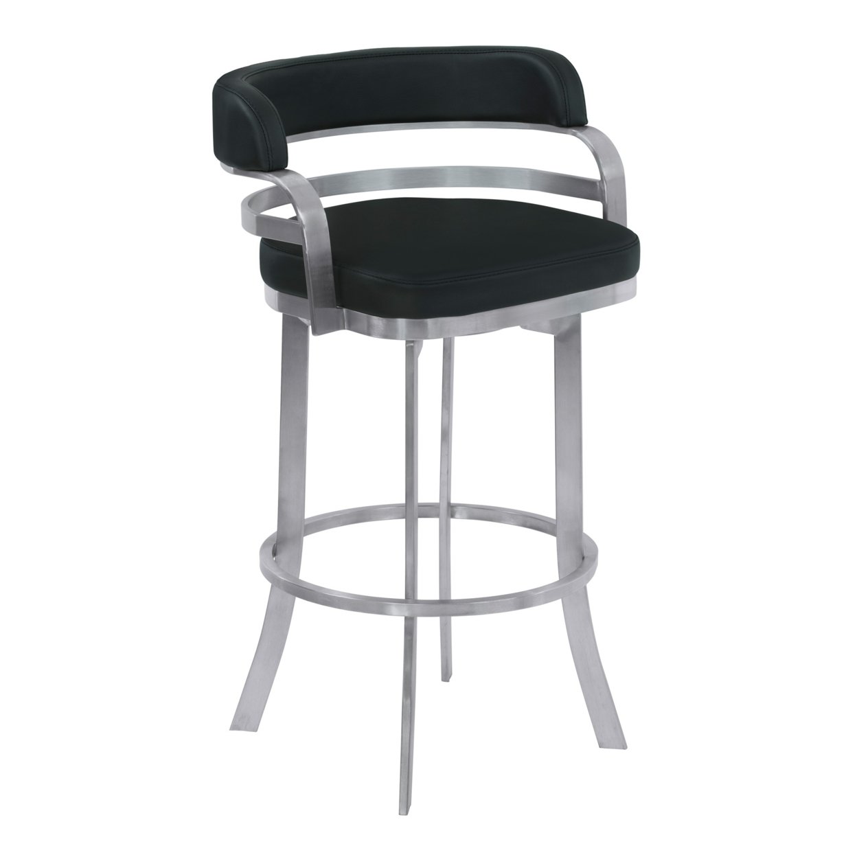 Metal Frame Barstool With Curved Leatherette Seating, Black And Silver- Saltoro Sherpi