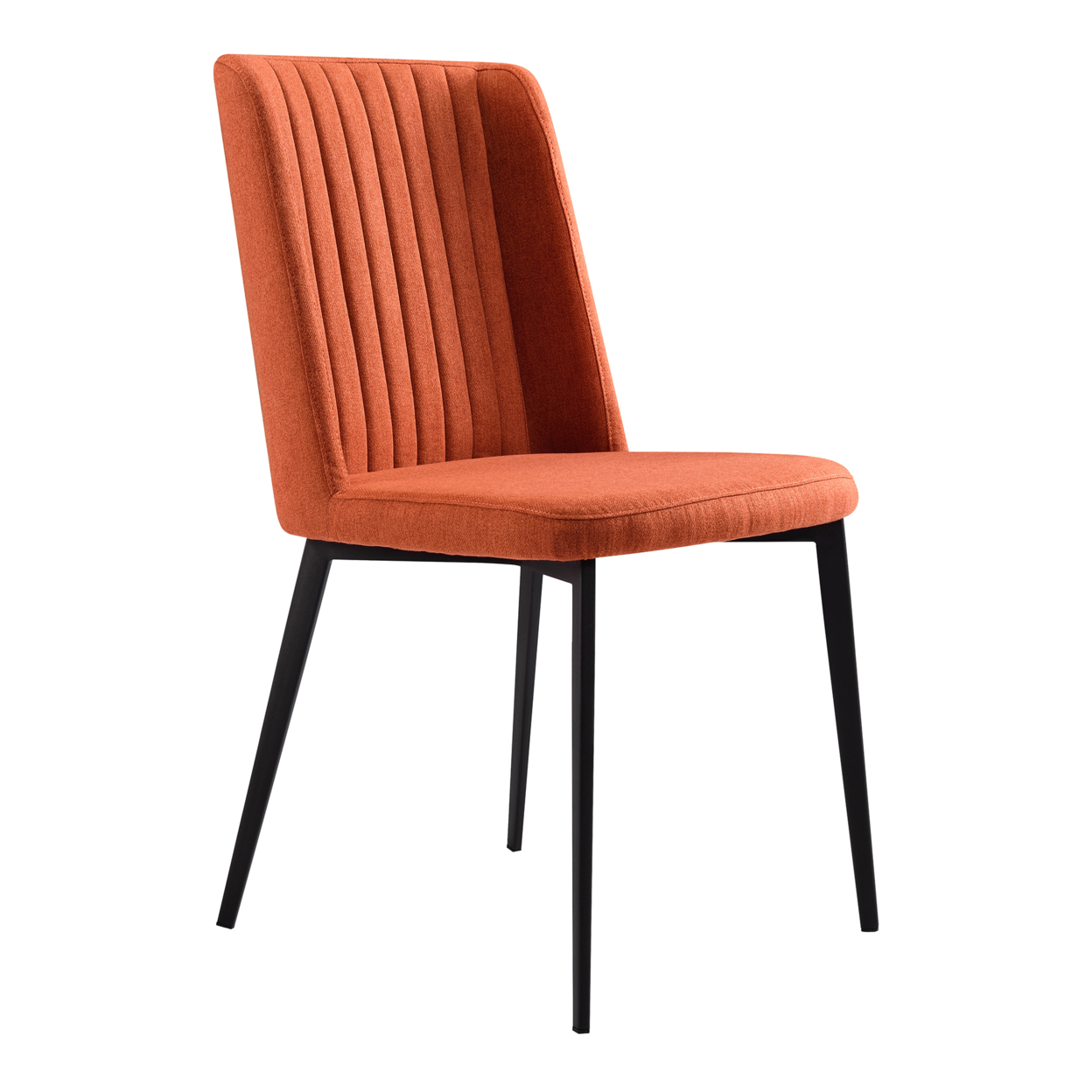 Fabric Dining Chair With Vertically Stitched Backrest, Set Of 2, Orange- Saltoro Sherpi