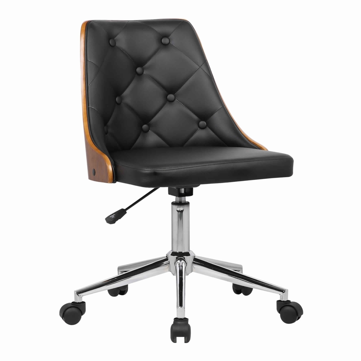 Button Tufted Leatherette Wooden Adjustable Office Chair, Brown And Black- Saltoro Sherpi