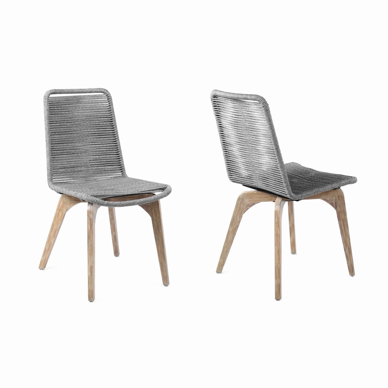 Wooden Outdoor Dining Chair With Fishbone Weave, Set Of 2, Gray- Saltoro Sherpi