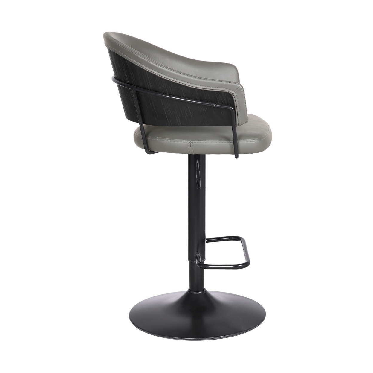 Adjustable Leatherette Swivel Barstool With Curved Seat, Gray And Black- Saltoro Sherpi