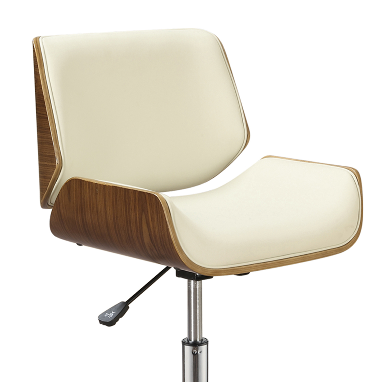 30 Inch Office Chair, Curved Back And Seat, Wooden Support, Cream Leatherette