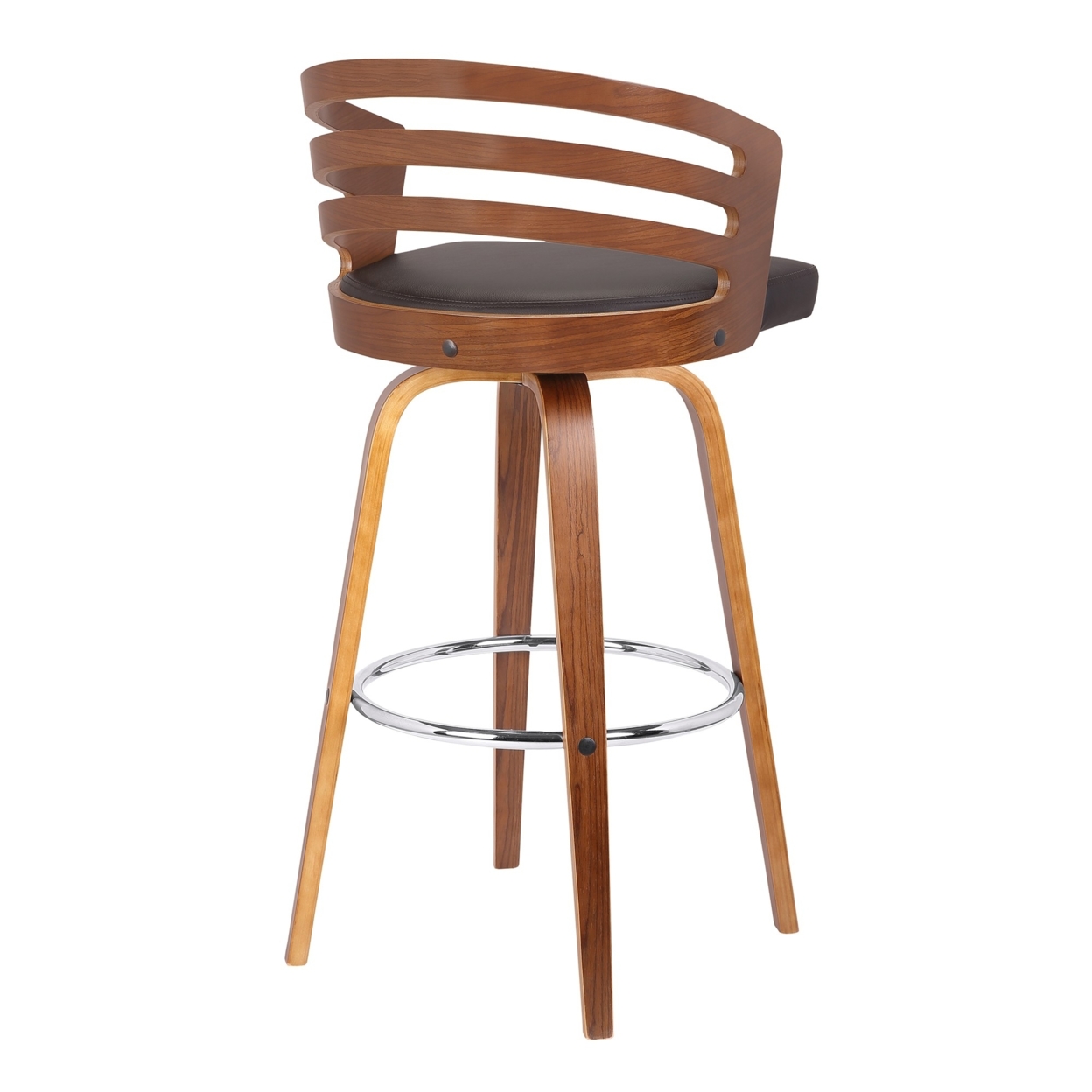 Leatherette Swivel Wooden Barstool With Curved Back, Brown- Saltoro Sherpi