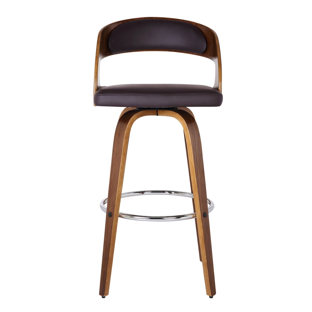 30 Inch Swivel Faux Leather Counter Height Barstool With Open Back, Brown- Saltoro Sherpi