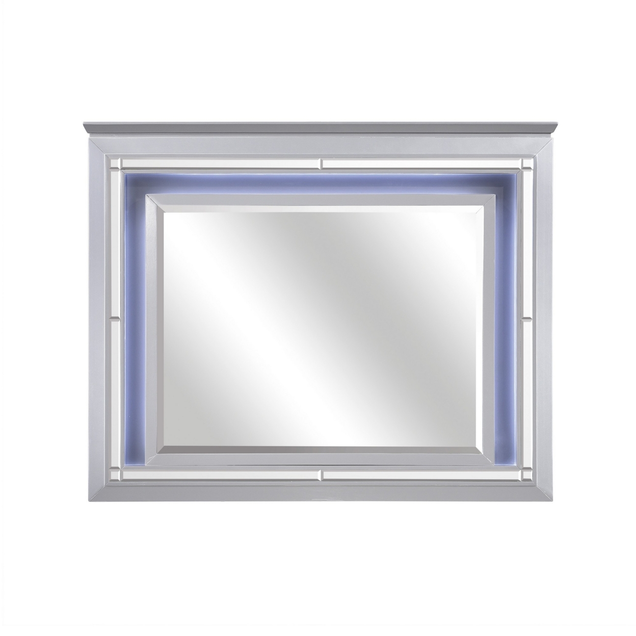 Contemporary Style Beveled Edge Mirror With LED Light, Silver- Saltoro Sherpi