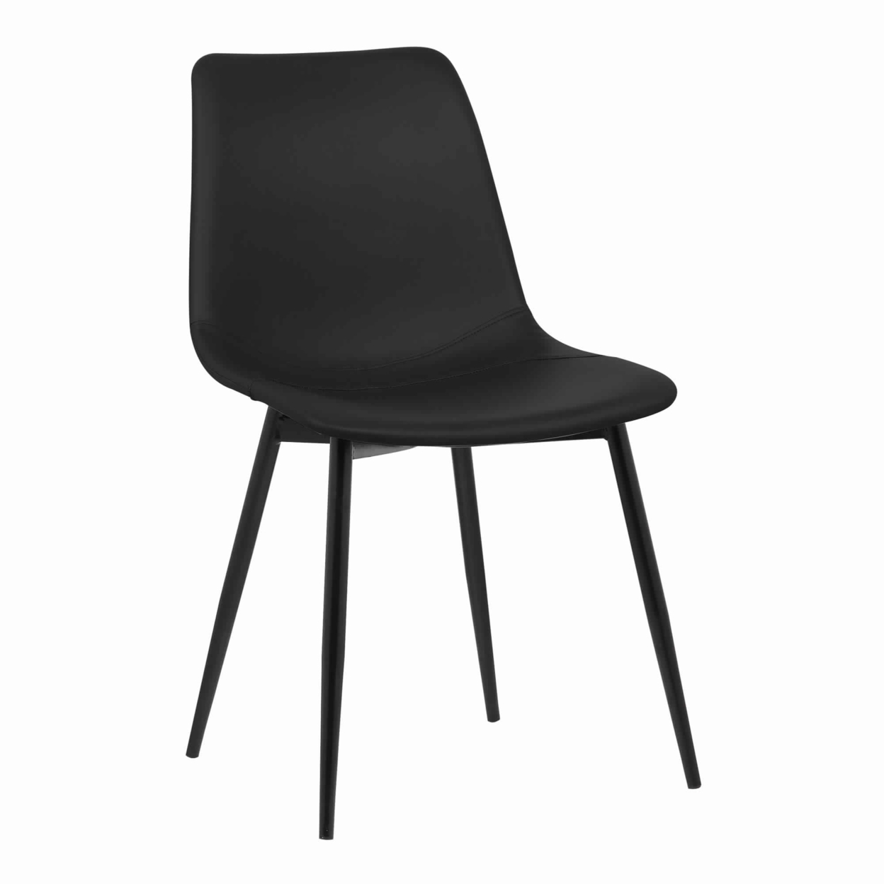 Leatherette Dining Chair With Bucket Seat And Metal Legs, Black- Saltoro Sherpi