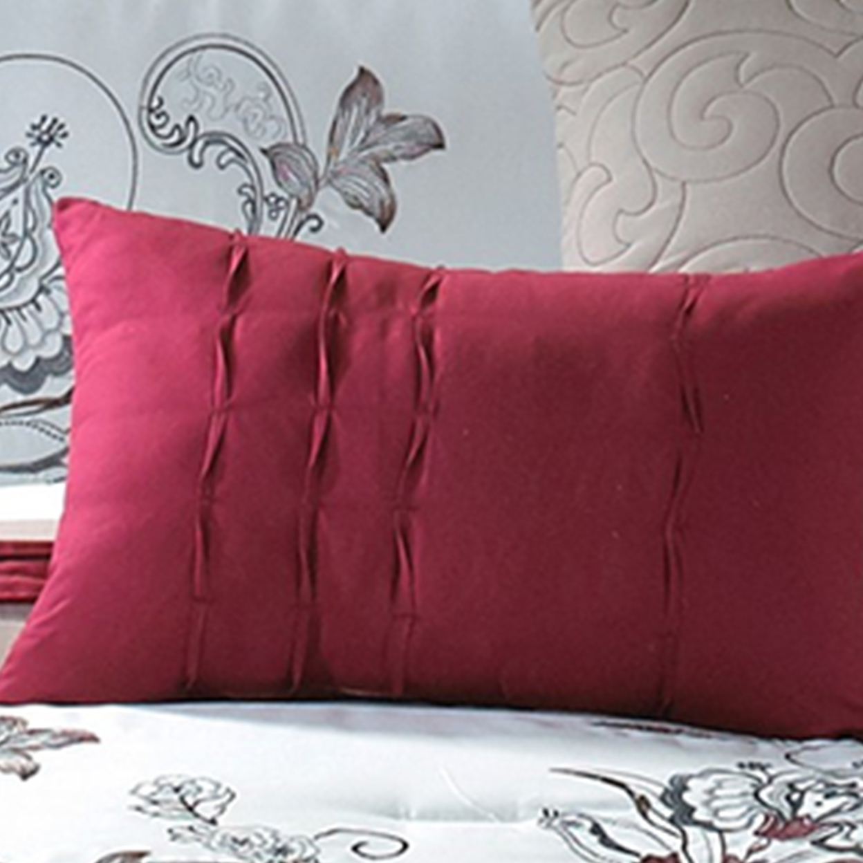 8 Piece Queen Polyester Comforter Set With Floral Print, Multicolor- Saltoro Sherpi
