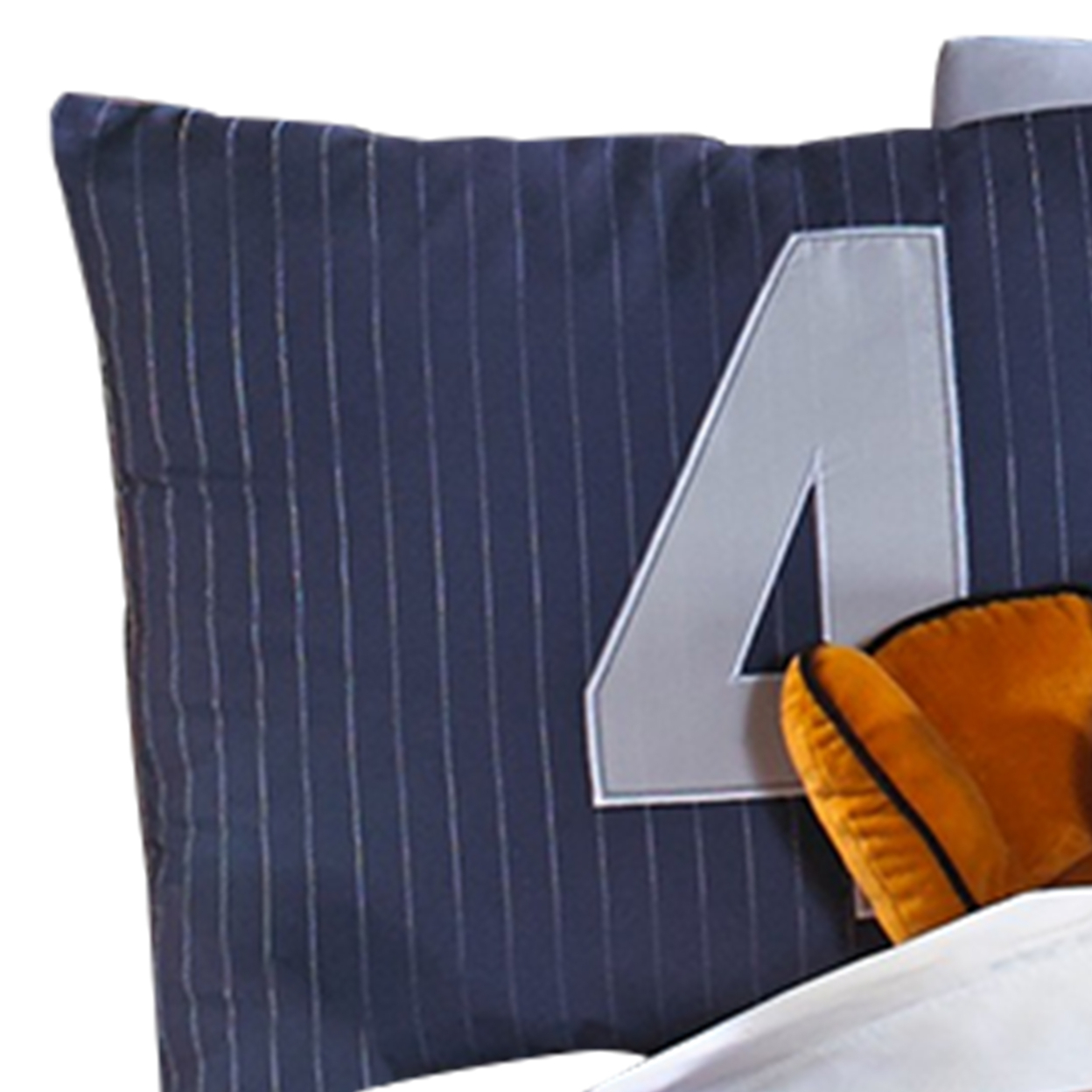 6 Piece Polyester Full Comforter Set With Baseball Inspired Print, Blue- Saltoro Sherpi