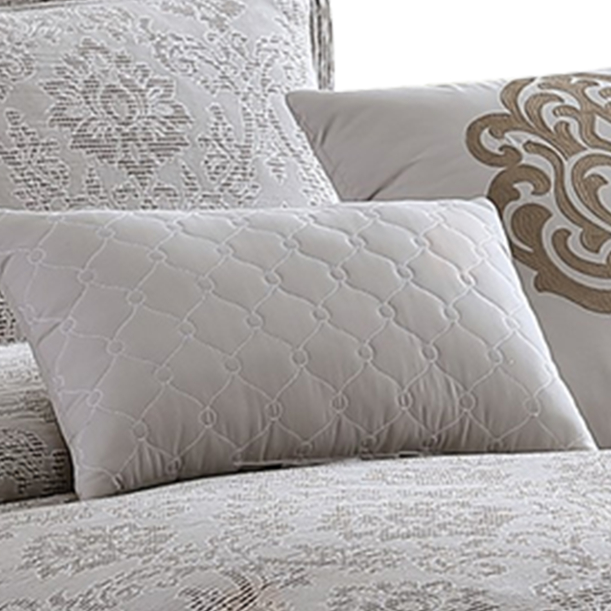 10 Piece King Cotton Comforter Set With Textured Floral Print, Gray- Saltoro Sherpi